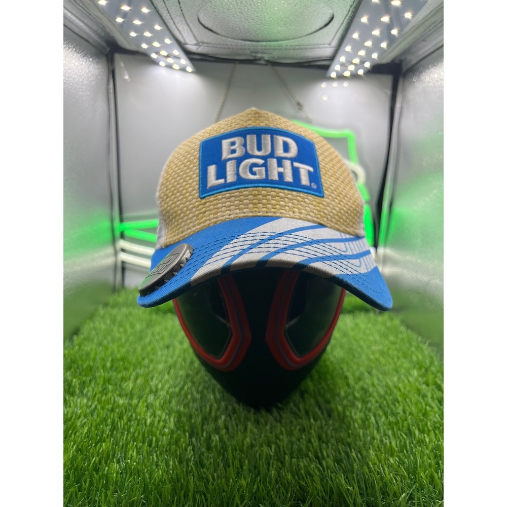 Vintage Bud Light‎ Mesh Trucker Snapback Hat Blue Yellow Weave Bottle cap Opener